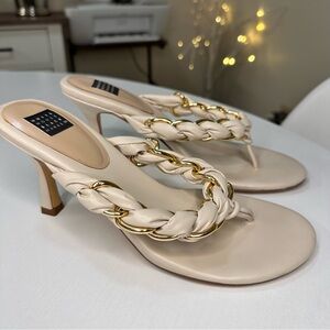 White House Black Market Cream Heels with Gold Chain